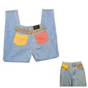 Vintage Steel Jeans Women's Size 7 28x32 100% Cotton Color-Block Jeans USA Made